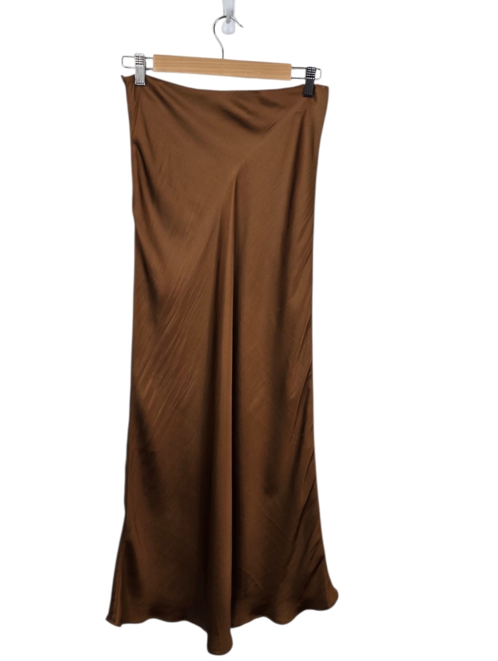 Crescent Gabrielle Crushed Satin Bias Cut Maxi Skirt Espresso Brown M - Picture 10 of 14